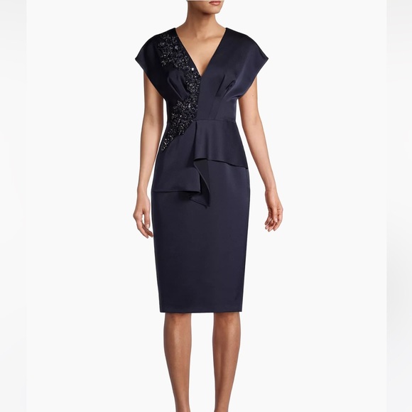 Aidan Mattox Embellished V Neck Peplum Sheath Dress - Picture 6 of 16